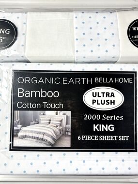 BAMBOO White Sheet Set with Light Blue Polka Dots - King